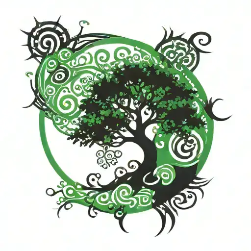 Green Tree Of Life With Spikroots Reaching Towards