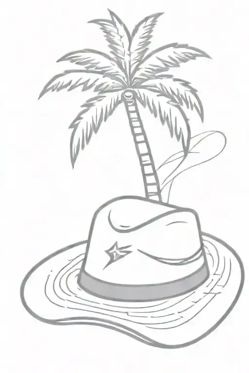 Palm Tree Wirth Straw Hat One Piece
