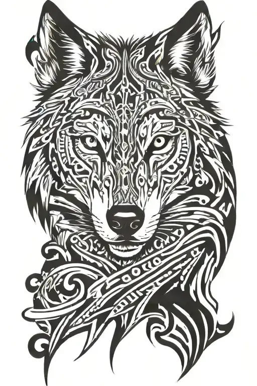 Tribal Whit An Realism Wolf Face