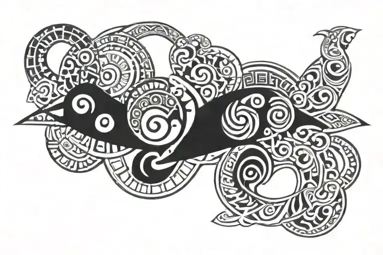 Polynesian Band With Faded Geometric Pattern Incorporating Aquarius Zodiac Elements