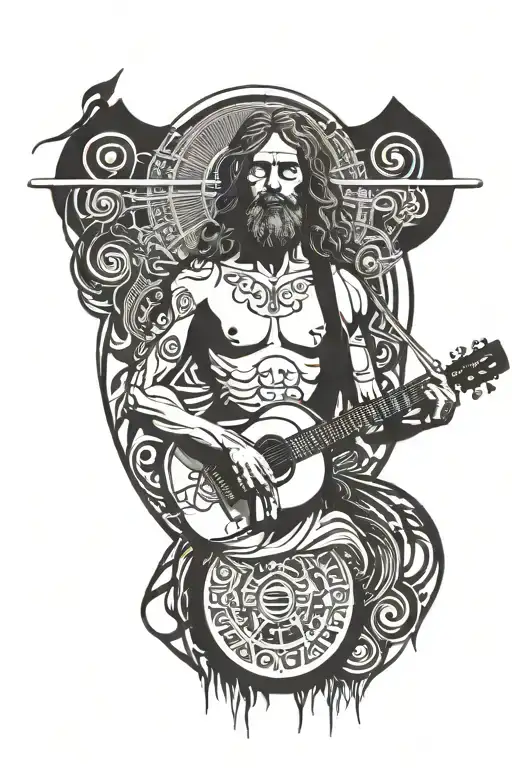 Vitruvian Man With Guitar And Faded Face Made