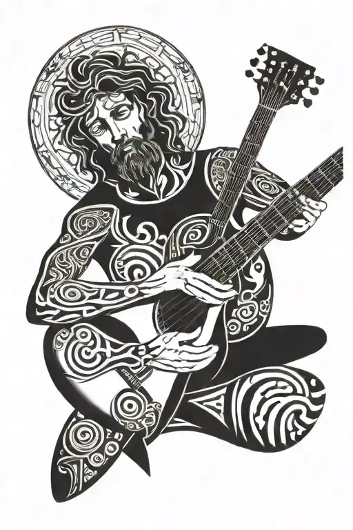 Vitruvian Man With Faded Face And Guitar Made