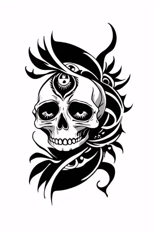 Tribal Tatoo With Skull And Eye