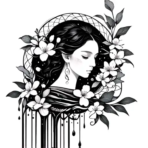 Aquarius Water Falling With Cherry Blossoms Wrapped