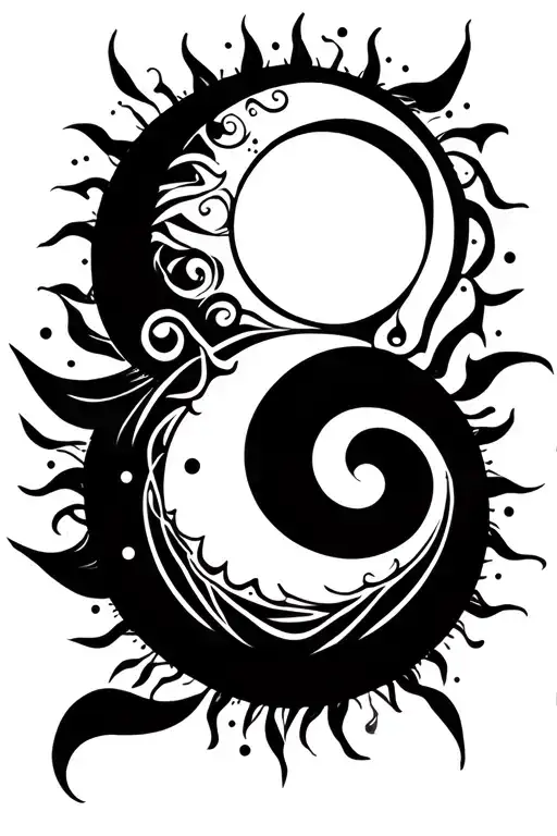 Sun And Moon Sleeve Tattoo Design Combining Elements