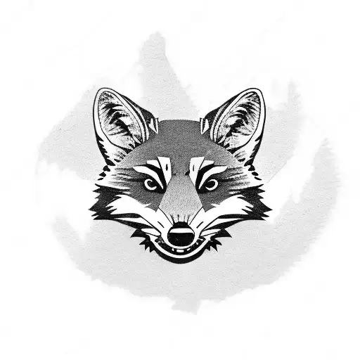 Half Face Of One Raccoon And Half Face Of A Fox