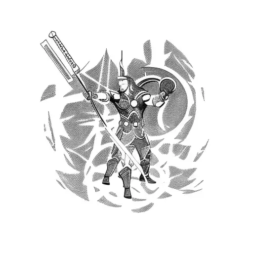 A Cosmic Battle Scene Between Thor And Loki In A Blackwork Style