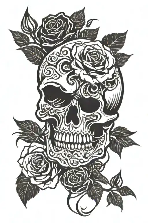 Skull And Roses Intertwined
