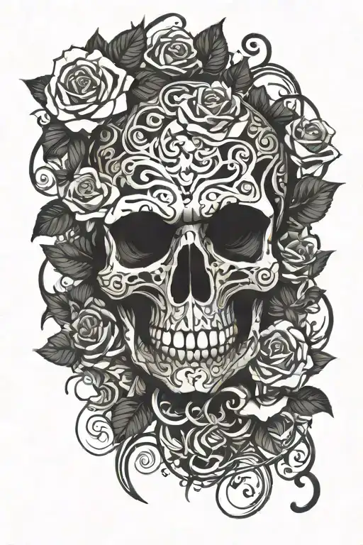 Skull And Roses Entwined