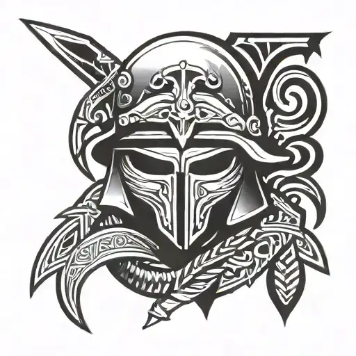 Ww2 Solider Helmet With A Dagger In It