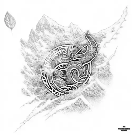 An Intricately Detailed Maori-inspired Design Incorporating Elements Of Nature And Waterfalls