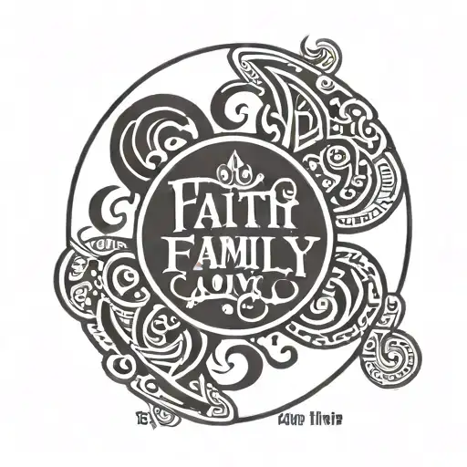 A Small Circle With The Words Faith Love And Family On It