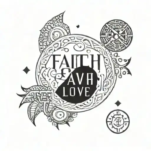 A Small Circle With The Words Faith Love And Family On It