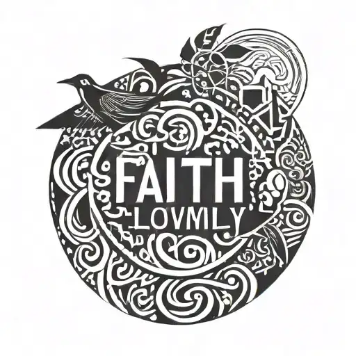 A Small Circle With The Words Faith Love And Family On It
