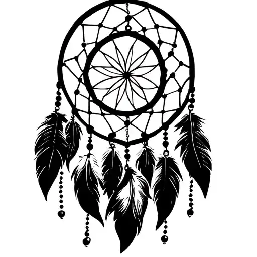 Dreamcatcher With One Strand Of Beads Down The Middle Hanging Down