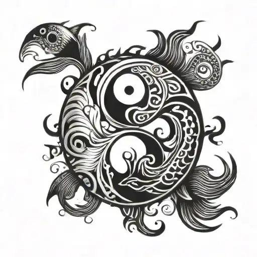 Ying Yang Coi Fish Swimming Around That Represent Brother Hood