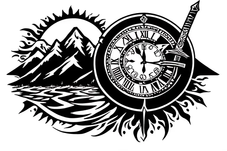 Leon Head Mountain Rising Sun Sword Shield Clock