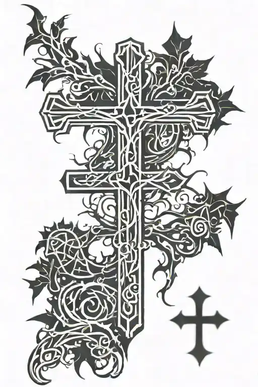 Cross With Thorns Wrapped Around It With A Tree Growing