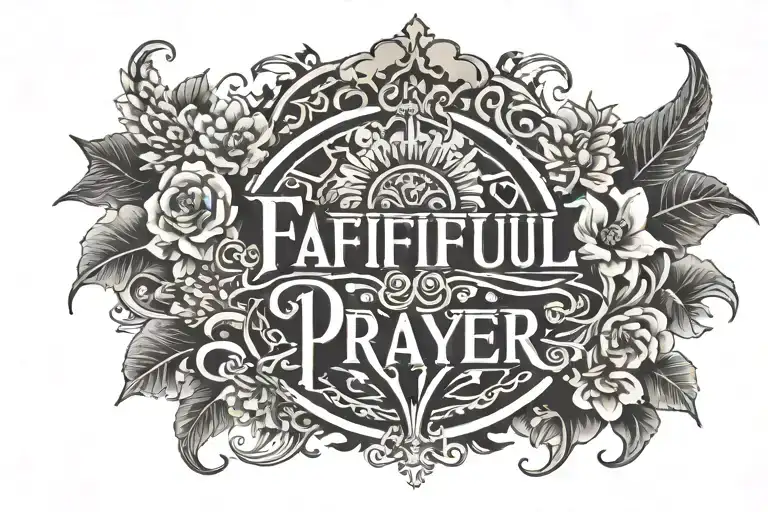 Words Faithful In Prayer Written Inside A Banner Surrounded By Clouds And Flowers