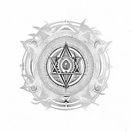 Chakras On Cercle With Clods On Background And Jappanese Tree