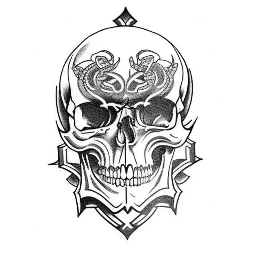 A Traditional Tattoo Of A Skull With Medical Symbols Incorporated Into The Design