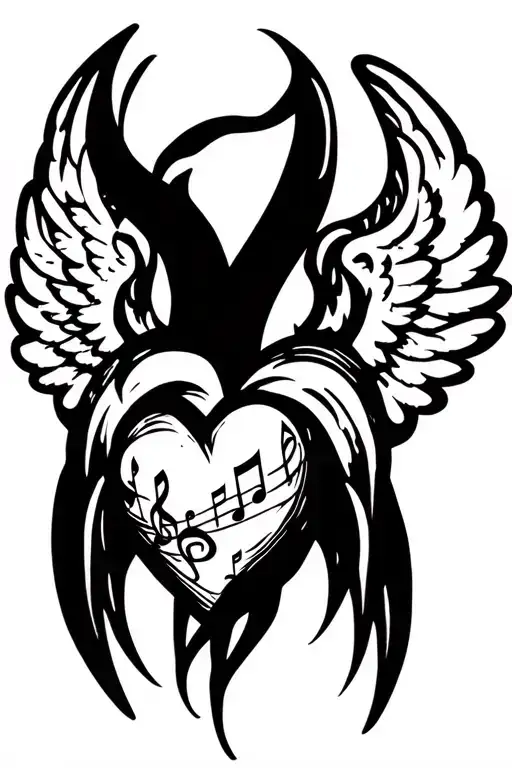 Heart With Devil Horns And Angel Wings With Music Note