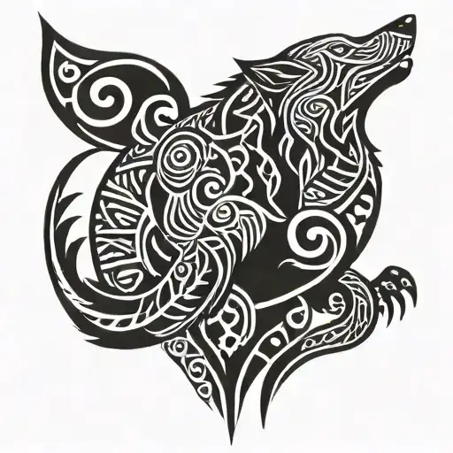 Maori Full Arm With A Wolf In The Chest With Maori Style