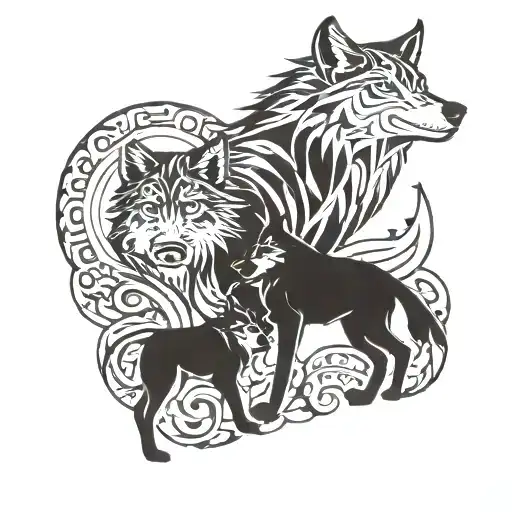 Wolf With Wolf Puppy