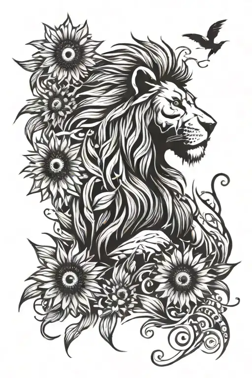 Lion In Field Of Sunflowers
