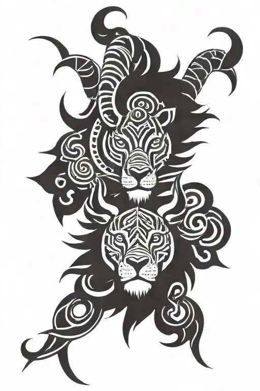 Lion Head And Goat Head Surrounded