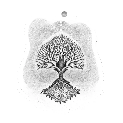A Dotwork Tattoo Of A Cosmic Tree Merging Spirituality And The Universe