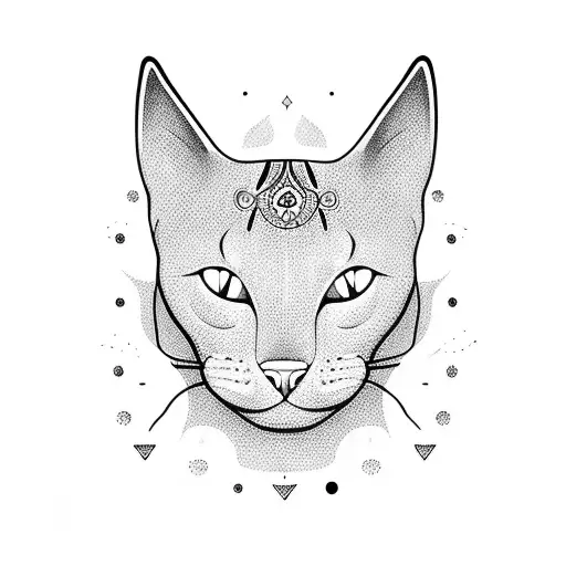 A Blackwork Tattoo Of A Cat Meditating On A Beach