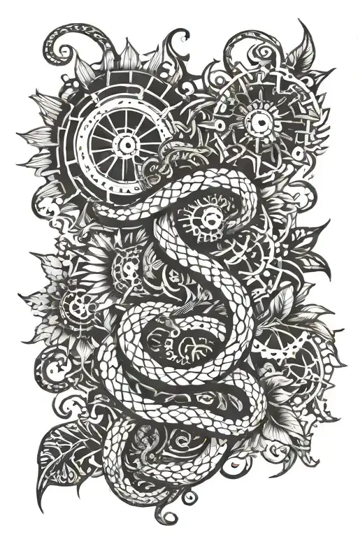 Snake With Steampunk Sunflowers