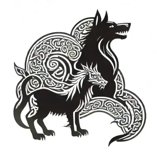 Celtic Dragon And Viking Dogs Standing Guard