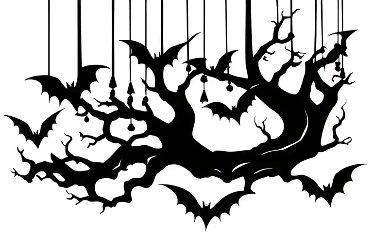 Tree With Bats Hanging Upside Down