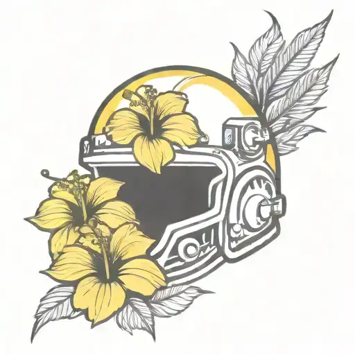 Yellow Hibiscus Flower On A Modern Combat Helmet