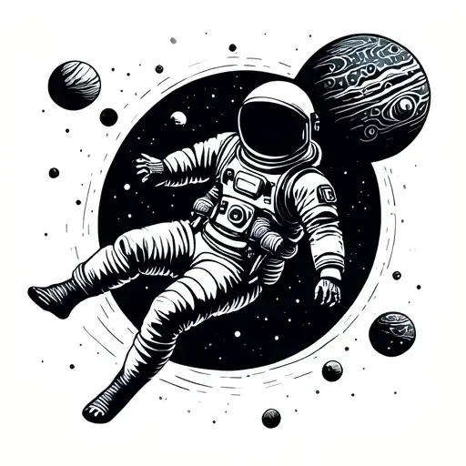 Astronaut Floating In Space Surrounded By Planets