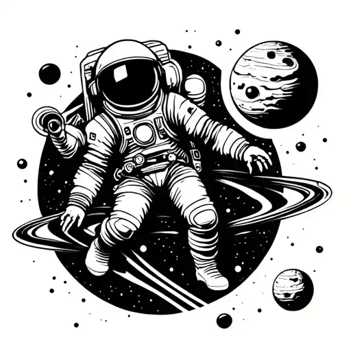 Astronaut Floating In Space Surrounded By Planets