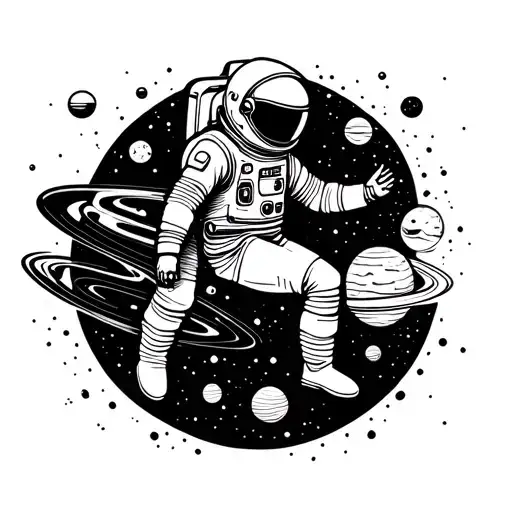 Astronaut Floating In Space Surrounded By Planets