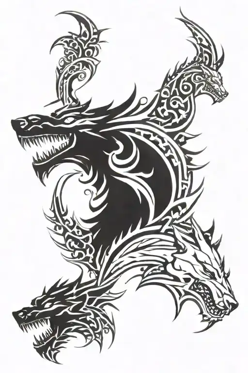 Dragon Head And Wolf Head