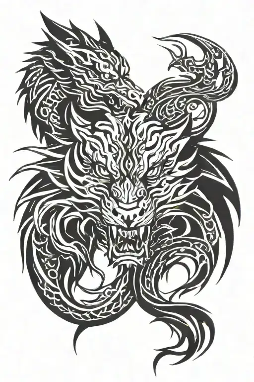 Dragon Head And Wolf Head
