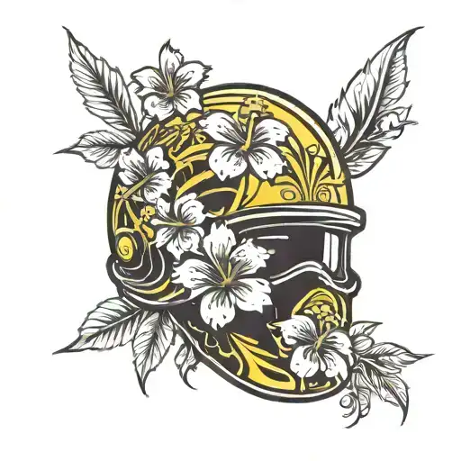 Yellow Hibiscus Flower On A Modern Combat Helmet