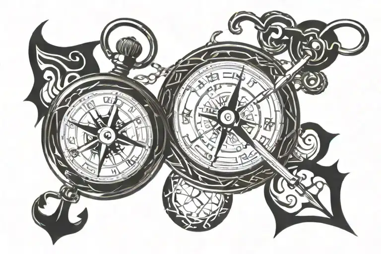 Compass Anchor Pocket Watch