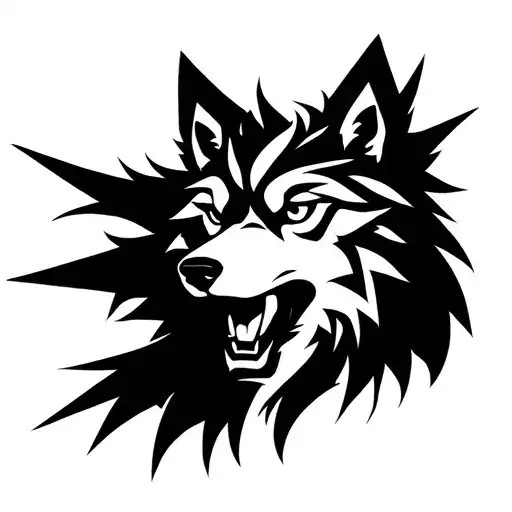 Neo Tribal Style Wolf Face Spikey Broken