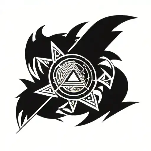 Raido Inside A Incomplete Imperfect Circle Sun With 7 Triangle Sun Beams