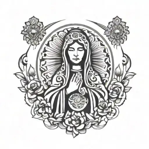 Native American Tribal Design Mexican Virgin Mary Surrounded