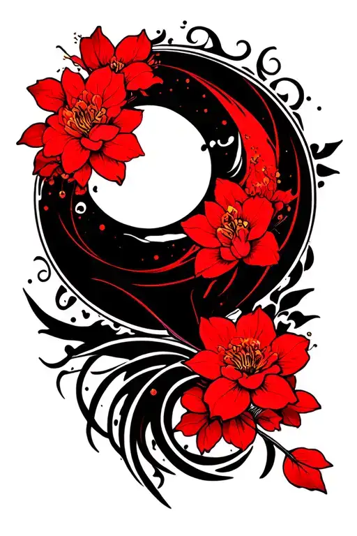 Sakura Flower With A Moon The Tattoo In Red