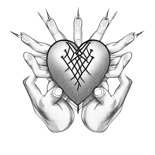 Gothic Tribal Hands Holding Barbed Wire Heart