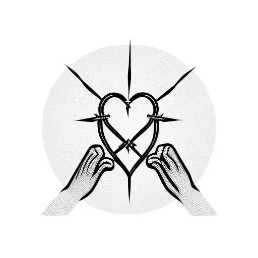 Gothic Tribal Hands Holding Barbed Wire Heart