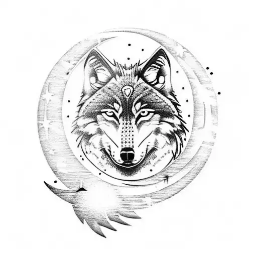 Wolf With Moon